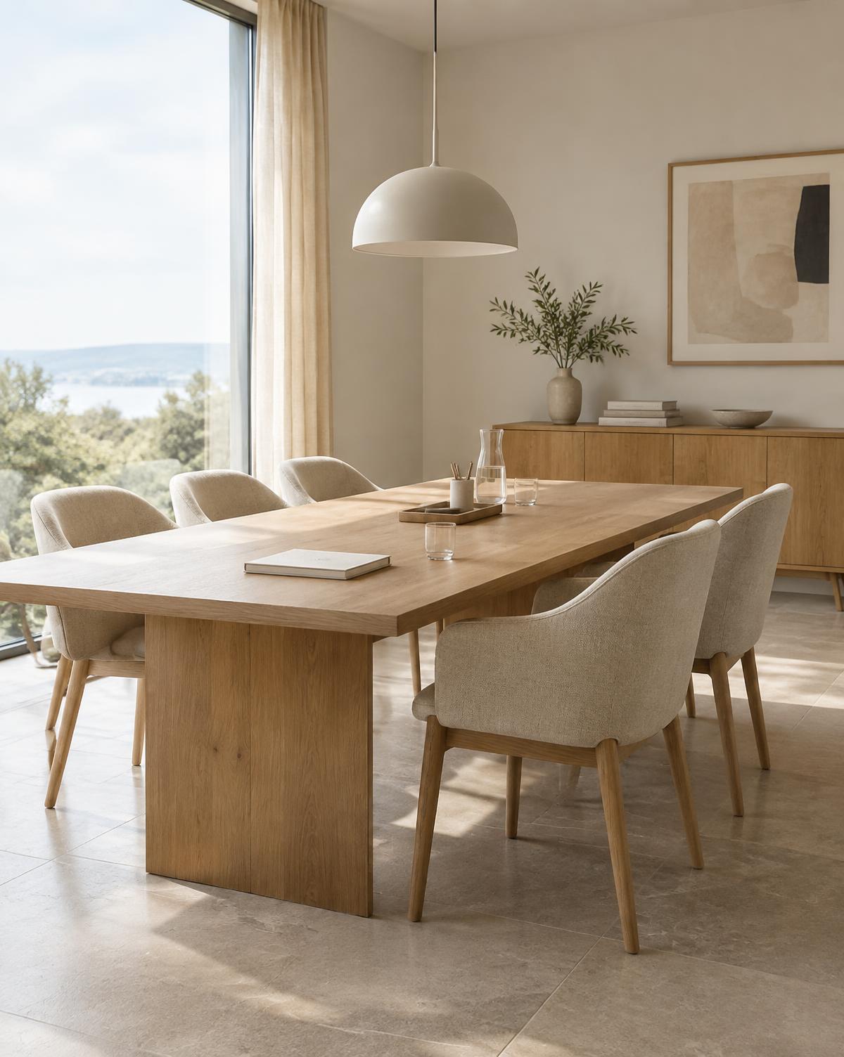 Lyst møterom med eikebord